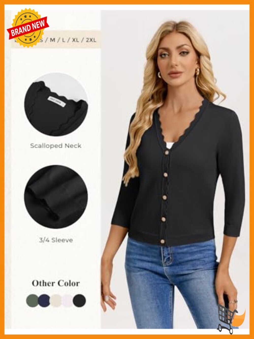 Lightweight 3/4 Sleeve Bolero Shrug Cardigan for Women - Picture 3 of 6